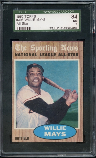 1962 TOPPS 395 WILLIE MAYS ALL STAR SGC NM 84 / 7