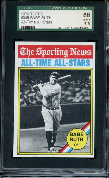 1976 TOPPS 345 BABE RUTH ALL TIME ALL STARS SGC NM+ 86 / 7.5