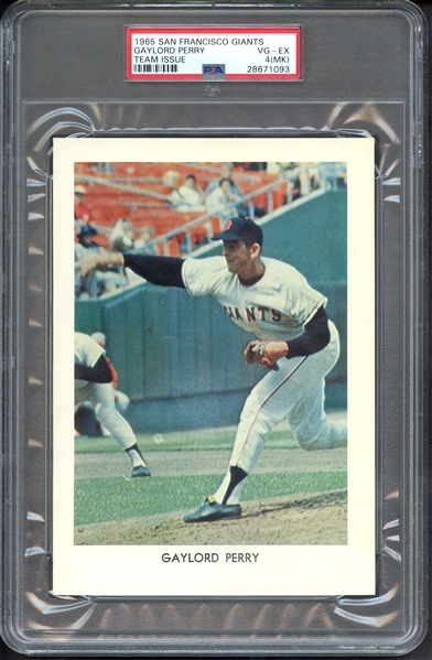 1965 SAN FRANCISCO GIANTS TEAM ISSUE GAYLORD PERRY TEAM ISSUE PSA VG-EX 4 (MK)
