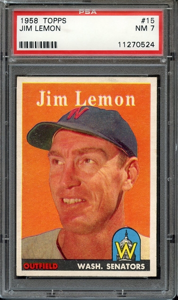 1958 TOPPS 15 JIM LEMON PSA NM 7 * SMALL CRACK *