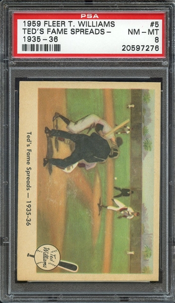 1959 FLEER TED WILLIAMS 5 TED'S FAME SPREADS- 1935-36 PSA NM-MT 8