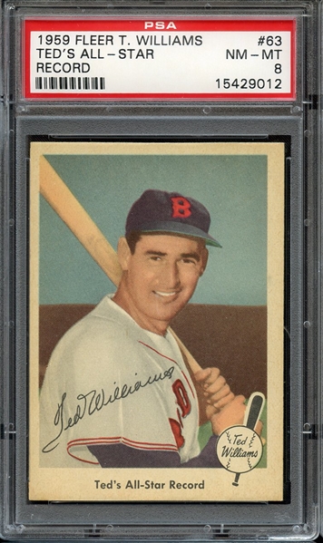 1959 FLEER TED WILLIAMS 63 TED'S ALL-STAR RECORD PSA NM-MT 8