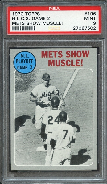 1970 TOPPS 196 N.L.C.S. GAME 2 METS SHOW MUSCLE! PSA MINT 9