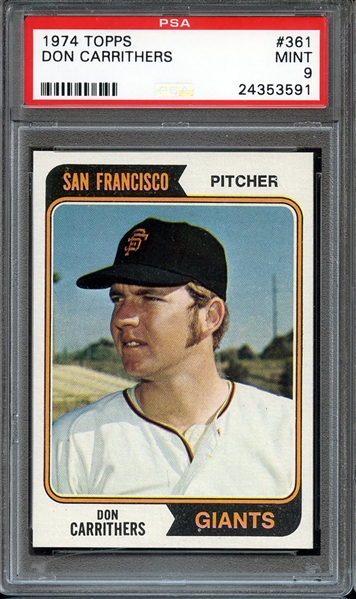 1974 TOPPS 361 DON CARRITHERS PSA MINT 9