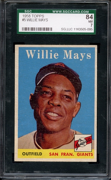 1958 TOPPS 5 WILLIE MAYS SGC NM 84 / 7