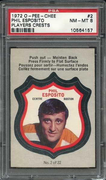 1972 O-PEE-CHEE PLAYERS CRESTS 2 PHIL ESPOSITO PLAYERS CRESTS PSA NM-MT 8