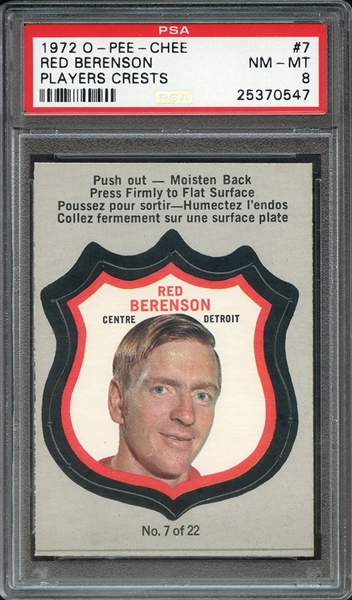 1972 O-PEE-CHEE PLAYERS CRESTS 7 RED BERENSON PLAYERS CRESTS PSA NM-MT 8