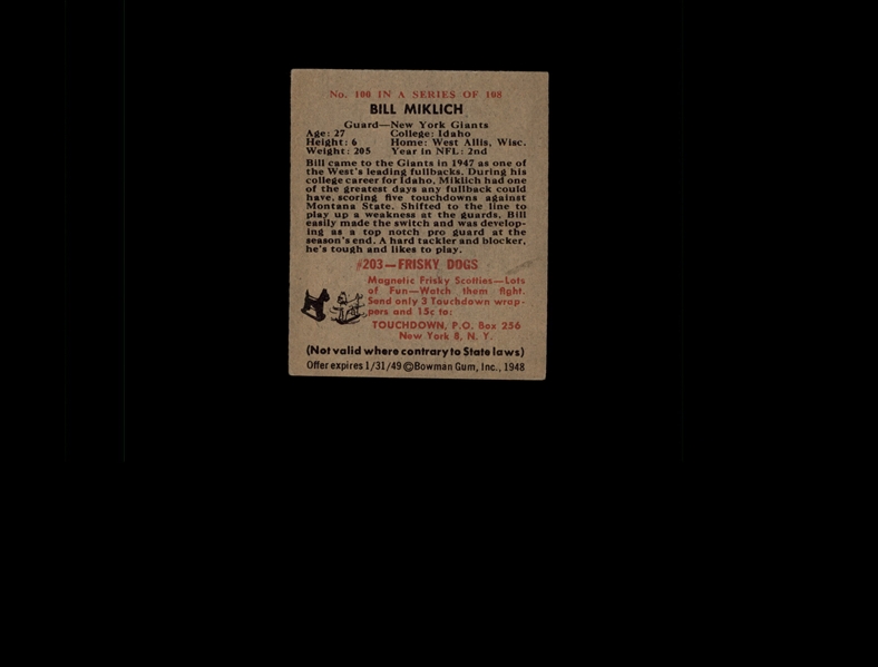 1948 Bowman 100 Bill Miklich RC EX #D780559