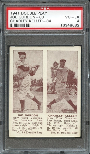 1941 DOUBLE PLAY JOE GORDON-83 CHARLEY KELLER-84 PSA VG-EX 4