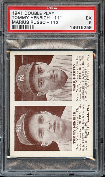 1941 DOUBLE PLAY TOMMY HENRICH-111 MARIUS RUSSO-112 PSA EX 5