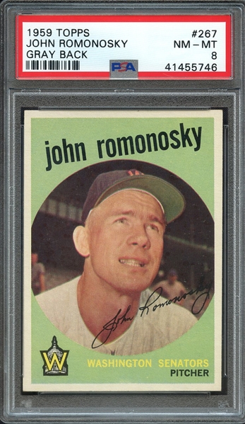 1959 TOPPS 267 JOHN ROMONOSKY GRAY BACK PSA NM-MT 8