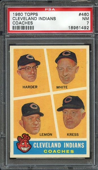 1960 TOPPS 460 CLEVELAND INDIANS COACHES PSA NM 7
