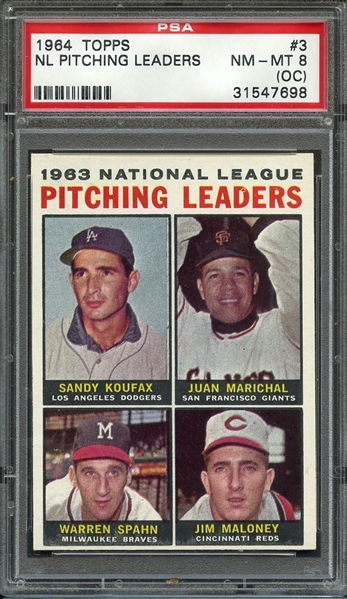 1964 TOPPS 3 NL PITCHING LEADERS PSA NM-MT 8 (OC)