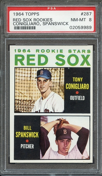 1964 TOPPS 287 RED SOX ROOKIES T.CONIGLIARO/B.SPANSWICK PSA NM-MT 8