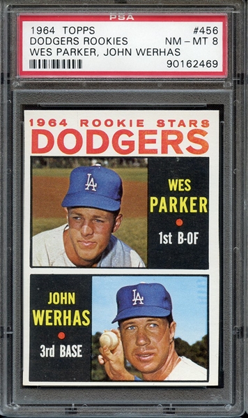 1964 TOPPS 456 DODGERS ROOKIES W.PARKER/J.WERHAS PSA NM-MT 8