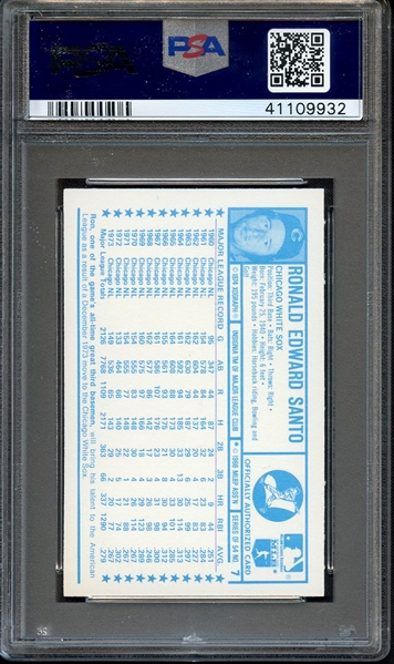 1974 KELLOGG'S 7 RON SANTO CHICAGO CUBS PSA GEM MT 10