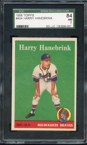 1958 TOPPS 454 HARRY HANEBRINK SGC NM 84 / 7