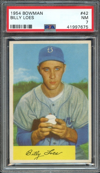 1954 BOWMAN 42 BILLY LOES PSA NM 7