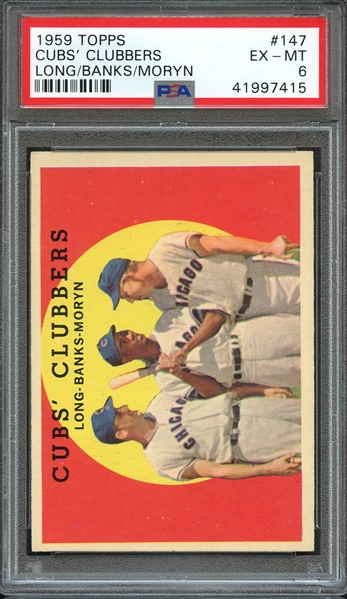 1959 TOPPS 147 CUBS' CLUBBERS LONG/BANKS/MORYN PSA EX-MT 6