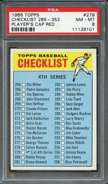1966 TOPPS 279 CHECKLIST 265-352 PLAYER'S CAP RED PSA NM-MT 8