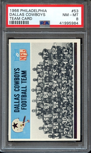 1966 PHILADELPHIA 53 DALLAS COWBOYS TEAM CARD PSA NM-MT 8