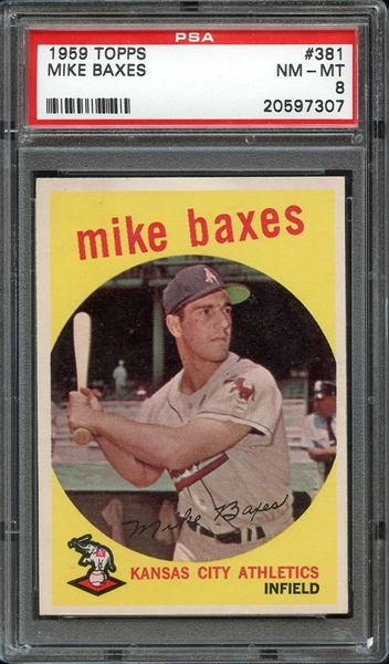 1959 TOPPS 381 MIKE BAXES PSA NM-MT 8