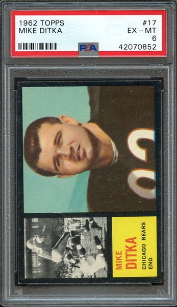 1962 TOPPS 17 MIKE DITKA RC PSA EX-MT 6