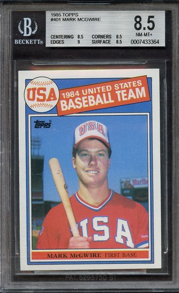 1985 TOPPS 401 MARK MCGWIRE RC BGS NM-MT+ 8.5