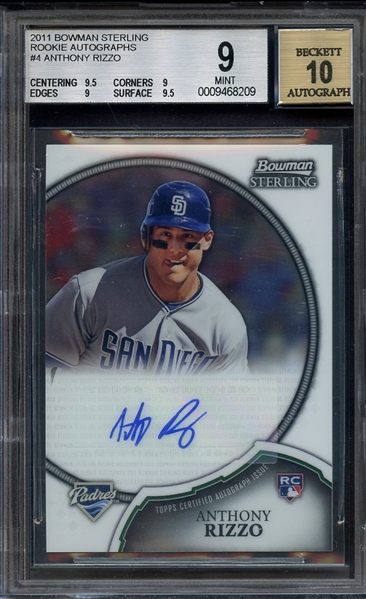 2011 BOWMAN STERLING ROOKIE AUTOGRAPHS 4 ANTHONY RIZZO BGS MINT 9 AUTO 10