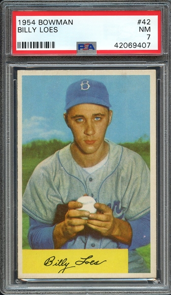 1954 BOWMAN 42 BILLY LOES PSA NM 7