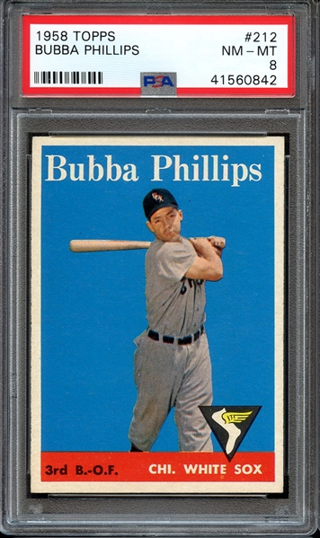 1958 TOPPS 212 BUBBA PHILLIPS PSA NM-MT 8