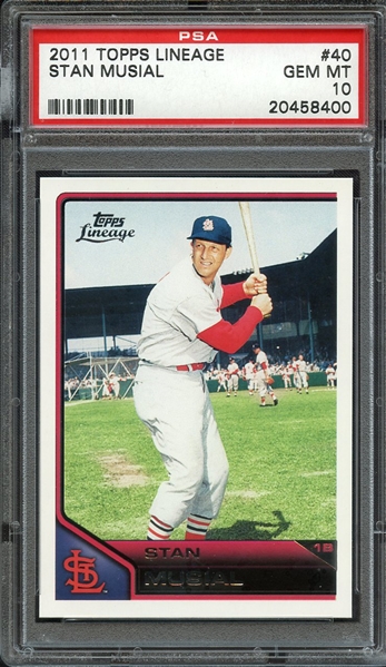 2011 TOPPS LINEAGE 40 STAN MUSIAL PSA GEM MT 10