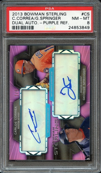 2013 BOWMAN STERLING DUAL AUTOGRAPH CS C.CORREA/G.SPRINGER DUAL AUTO.-PURPLE REF. PSA NM-MT 8