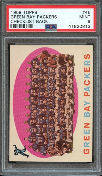 1959 TOPPS 46 GREEN BAY PACKERS CHECKLIST BACK PSA MINT 9