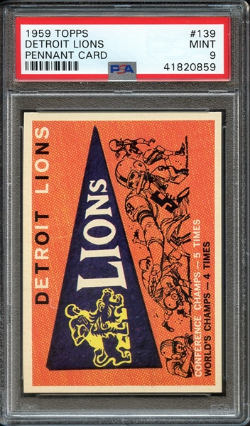 1959 TOPPS 139 DETROIT LIONS PENNANT CARD PSA MINT 9
