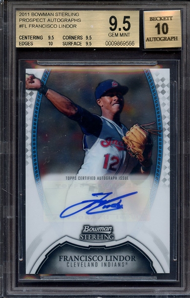 2011 BOWMAN STERLING PROSPECTS AUTOGRAPHS FRANCISCO LINDOR BGS GEM MINT 9.5 AUTO 10