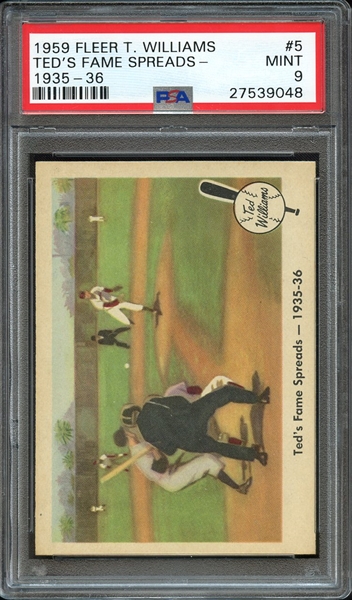 1959 FLEER TED WILLIAMS 5 TED'S FAME SPREADS- 1935-36 PSA MINT 9