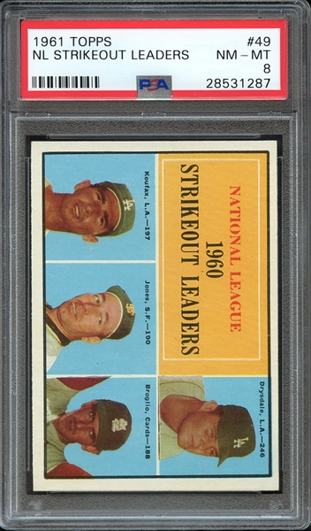 1961 TOPPS 49 NL STRIKEOUT LEADERS PSA NM-MT 8