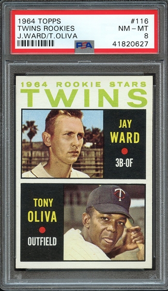 1964 TOPPS 116 TWINS ROOKIES J.WARD/T.OLIVA PSA NM-MT 8