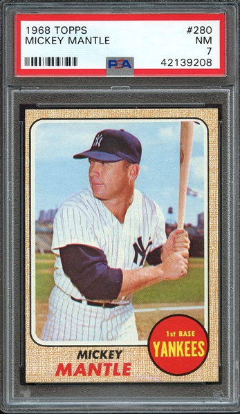 1968 TOPPS 280 MICKEY MANTLE PSA NM 7