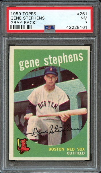 1959 TOPPS 261 GENE STEPHENS GRAY BACK PSA NM 7