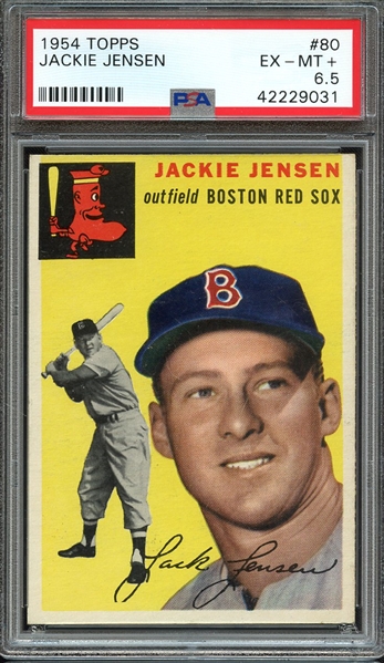 1954 TOPPS 80 JACKIE JENSEN PSA EX-MT+ 6.5