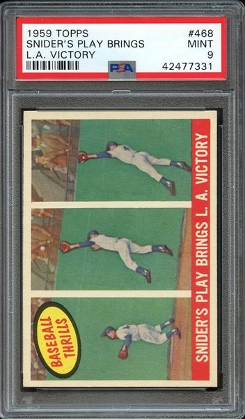 1959 TOPPS 468 SNIDER'S PLAY BRINGS L.A. VICTORY PSA MINT 9