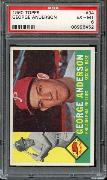 1960 TOPPS 34 GEORGE ANDERSON PSA EX-MT 6