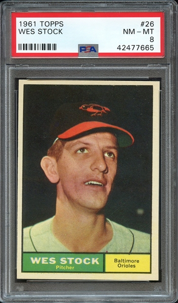 1961 TOPPS 26 WES STOCK PSA NM-MT 8