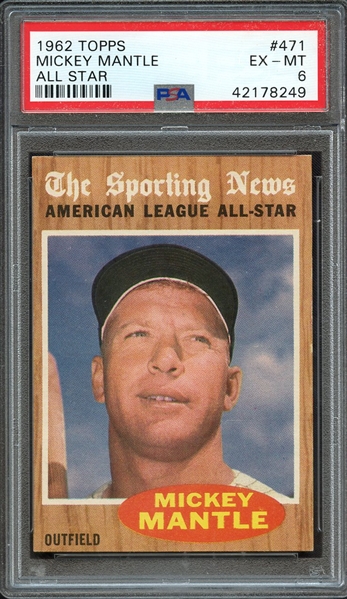 1962 TOPPS 471 MICKEY MANTLE ALL STAR PSA EX-MT 6