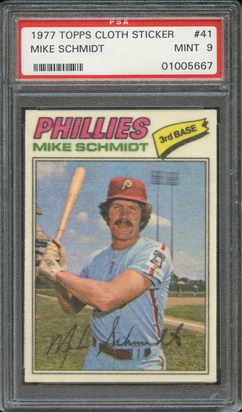 1977 TOPPS CLOTH STICKERS 41 MIKE SCHMIDT CLOTH STICKERS PSA MINT 9