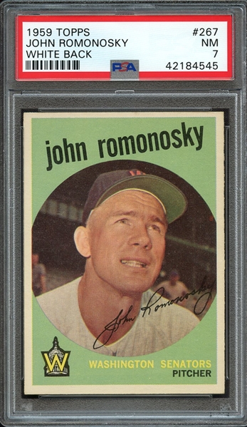 1959 TOPPS 267 JOHN ROMONOSKY WHITE BACK PSA NM 7