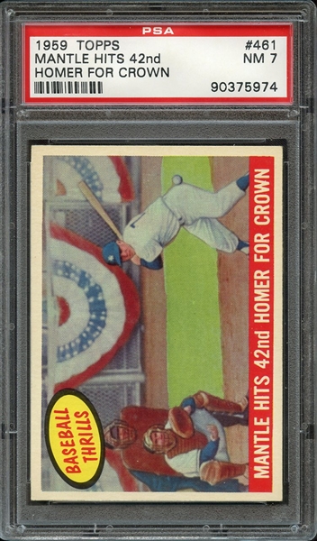 1959 TOPPS 461 MANTLE HITS 42nd HOMER FOR CROWN PSA NM 7