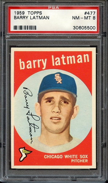 1959 TOPPS 477 BARRY LATMAN PSA NM-MT 8